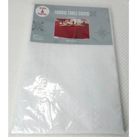 NEW Trim a Home Fabric Tablecloth Satin Stripe Polyester 52” X 52” Square White - Picture 1 of 5